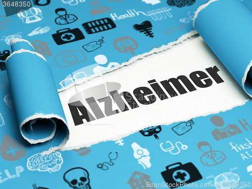Image of Medicine concept: black text Alzheimer under the piece of  torn paper