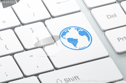 Image of Studying concept: Globe on computer keyboard background