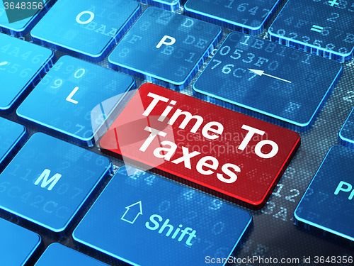 Image of Time concept: Time To Taxes on computer keyboard background