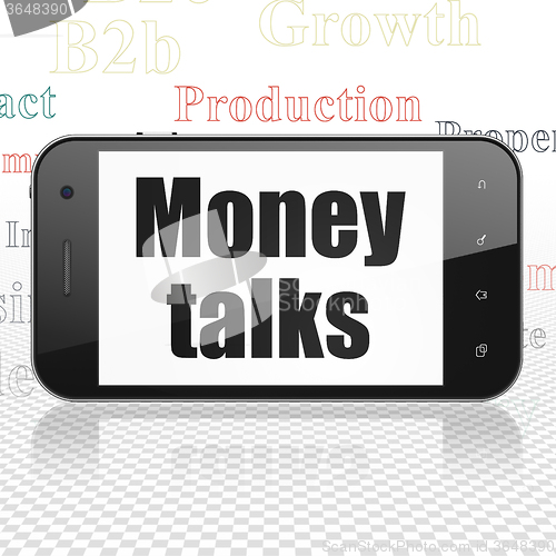 Image of Business concept: Smartphone with Money Talks on display