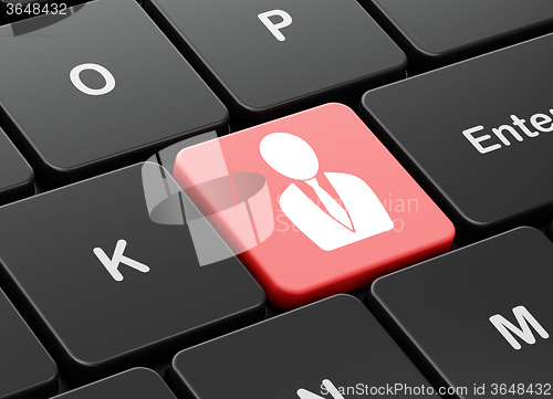 Image of News concept: Business Man on computer keyboard background