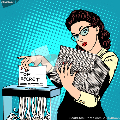 Image of Paper shredder top secret document destroys the Secretary