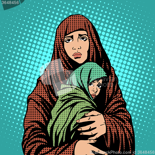 Image of Mother and child refugees foreigners immigrants