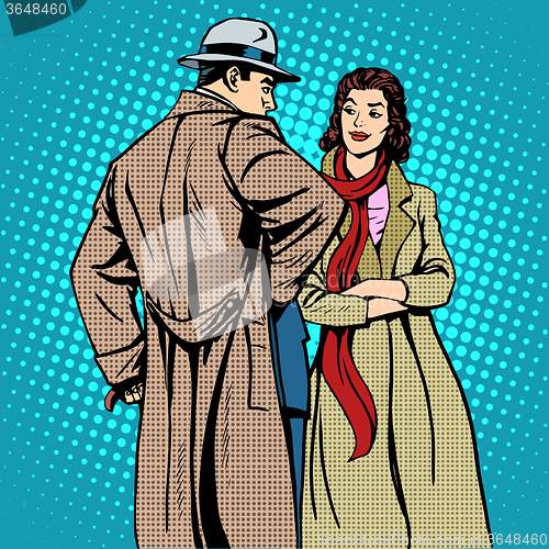 Image of Couple man and woman autumn winter clothes