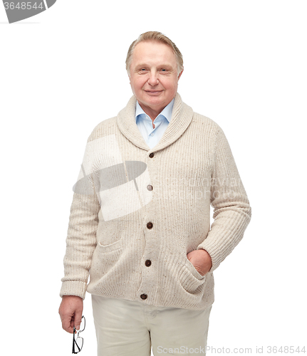 Image of smiling senior man in cardigan