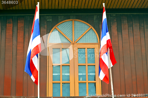 Image of temple   in  bangkok thailand    blind and terrace   flag 