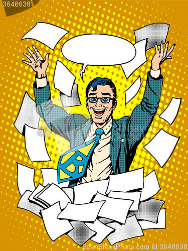 Image of Business success happy businessman among the papers