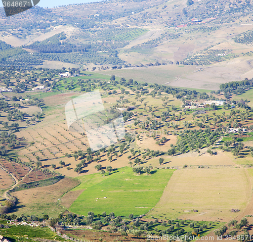 Image of from high in the village morocco africa field and constructions