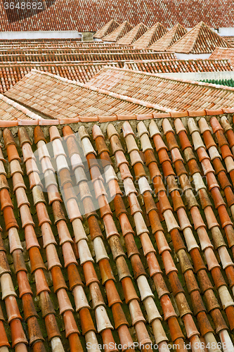 Image of minaret old    tile roof   the   city 