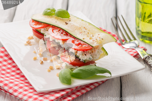 Image of Italian appetizer of vegetables and cheese