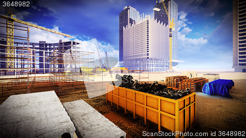 Image of construction site at sunset