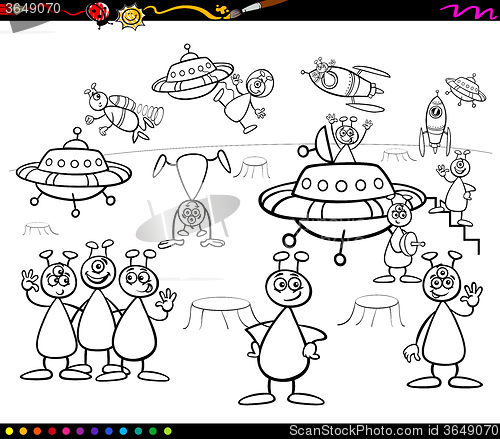 Image of aliens cartoon coloring book