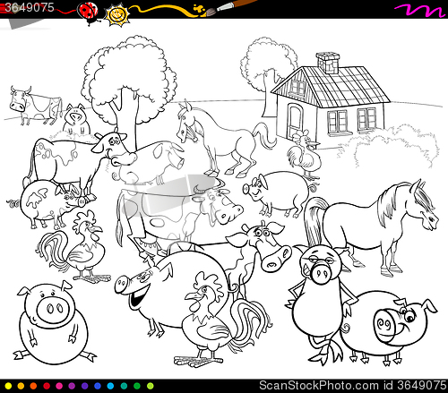 Image of cartoon farm animals for coloring