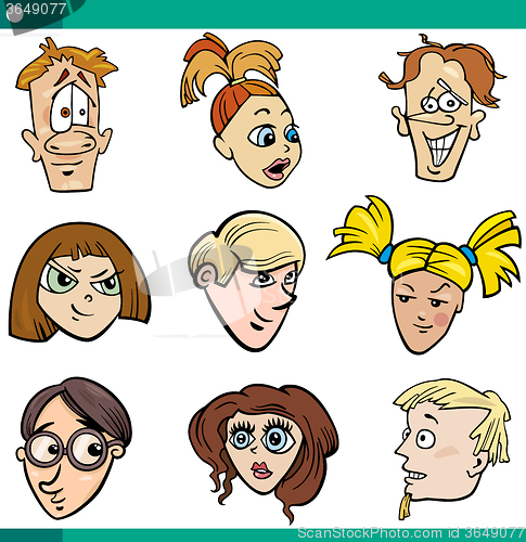 Image of cartoon teens characters faces set