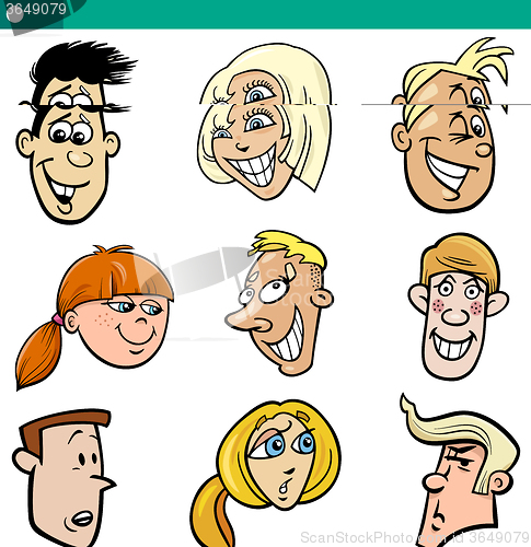 Image of cartoon teenagers faces set