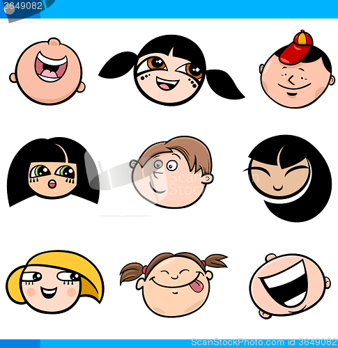 Image of cartoon children faces set