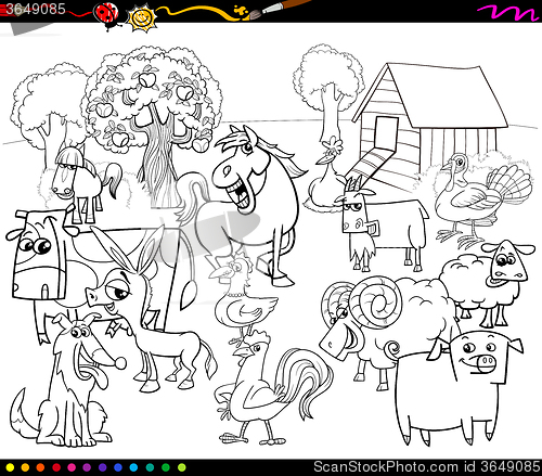 Image of cartoon farm animals coloring book