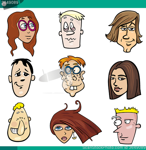 Image of cartoon teens characters faces set