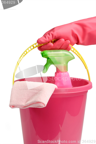 Image of Bucket with spray cleaner