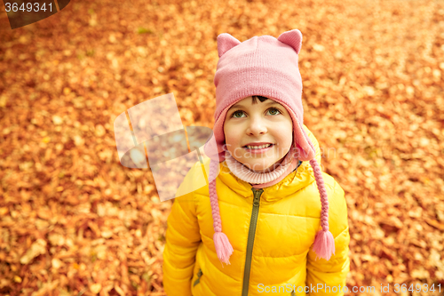 Image of happy little girl in autumn park