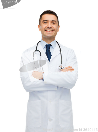 Image of smiling male doctor in white coat