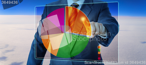 Image of Manager Segmenting A Pie Chart High Above The Sky