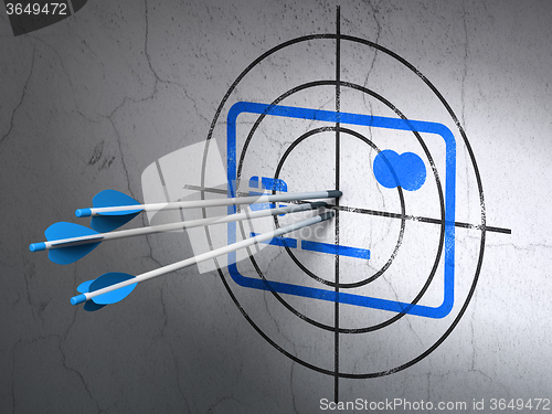 Image of Business concept: arrows in Credit Card target on wall background