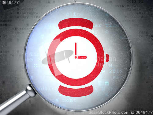 Image of Time concept: Watch with optical glass on digital background