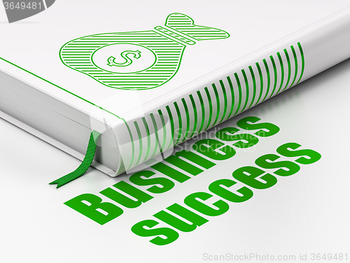 Image of Finance concept: book Money Bag, Business Success on white background