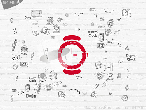 Image of Time concept: Watch on wall background