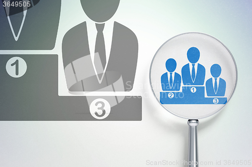 Image of Marketing concept:  Business Team with optical glass on digital background