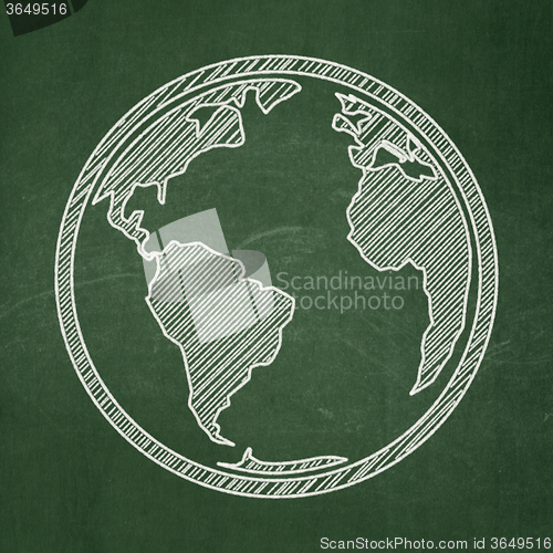 Image of Science concept: Globe on chalkboard background