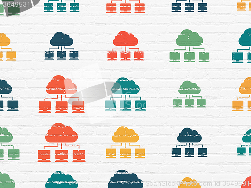 Image of Cloud computing concept: Cloud Network icons on wall background
