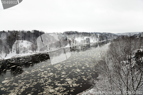 Image of winter river   Belarus. 
