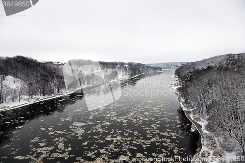 Image of winter river   Belarus. 