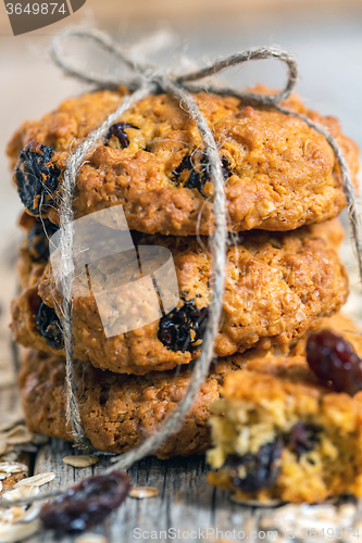 Image of Homemade oatmeal cookies with raisins.