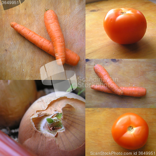 Image of vegetables. carrot, tomato, onion.collage.