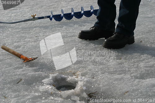 Image of fisherman equipment.winter fishing