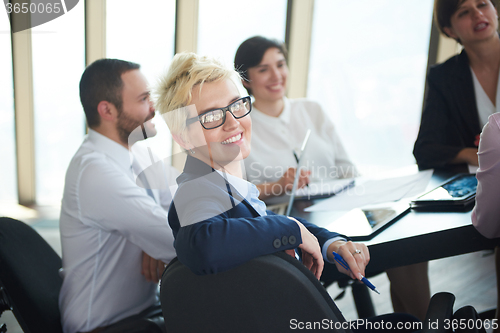 Image of blonde business woman on meeting