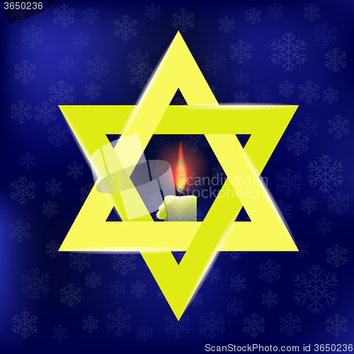 Image of Yellow Star of David and Burning Candles