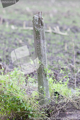 Image of Broken concrete pole in a field