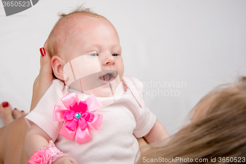 Image of Mum holds on her lap the two-month baby