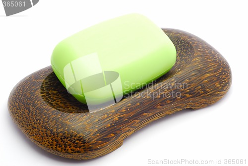 Image of Green soap in soapdish