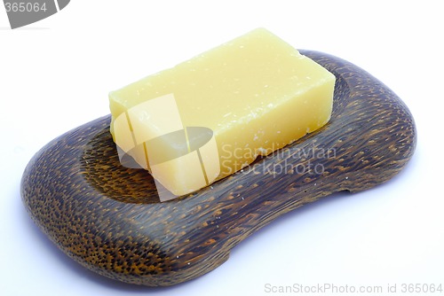 Image of Yellow soap in soapdish