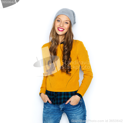 Image of happy young woman or teen girl in casual clothes