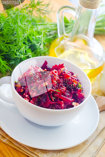 Image of Fresh salad with beet and walnuts, vegetarian salad