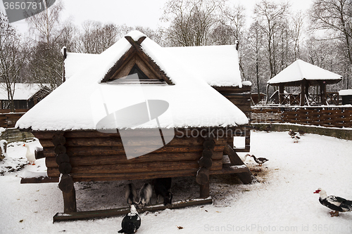 Image of wooden building .winter 