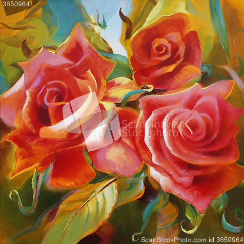 Image of red roses hand painted on canvas