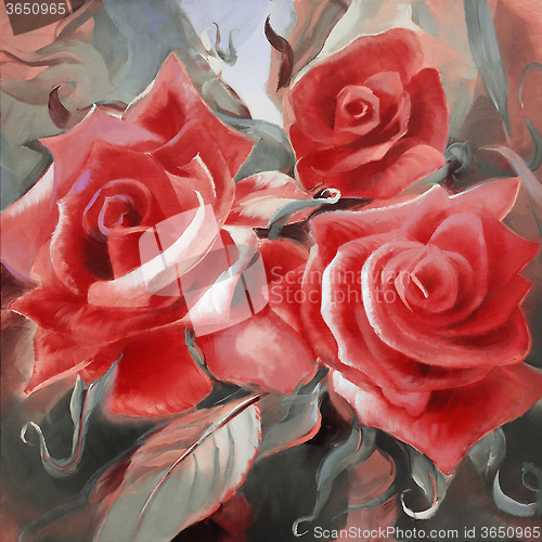 Image of red roses hand painted on canvas