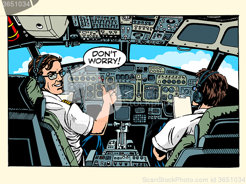 Image of Aircraft cockpit pilots airplane captain